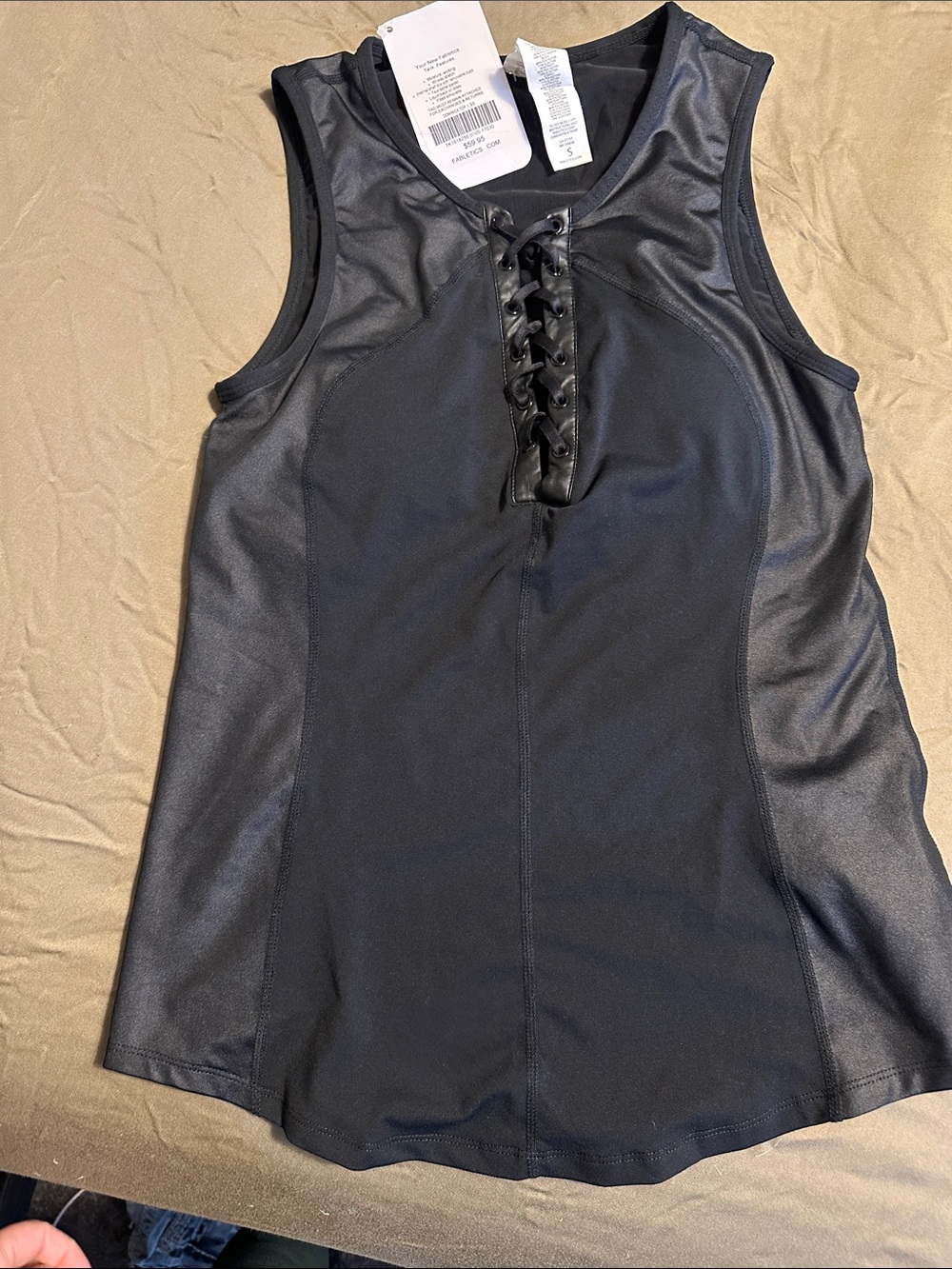 Fabletics Black Lace-Up Athletic Tank Top
